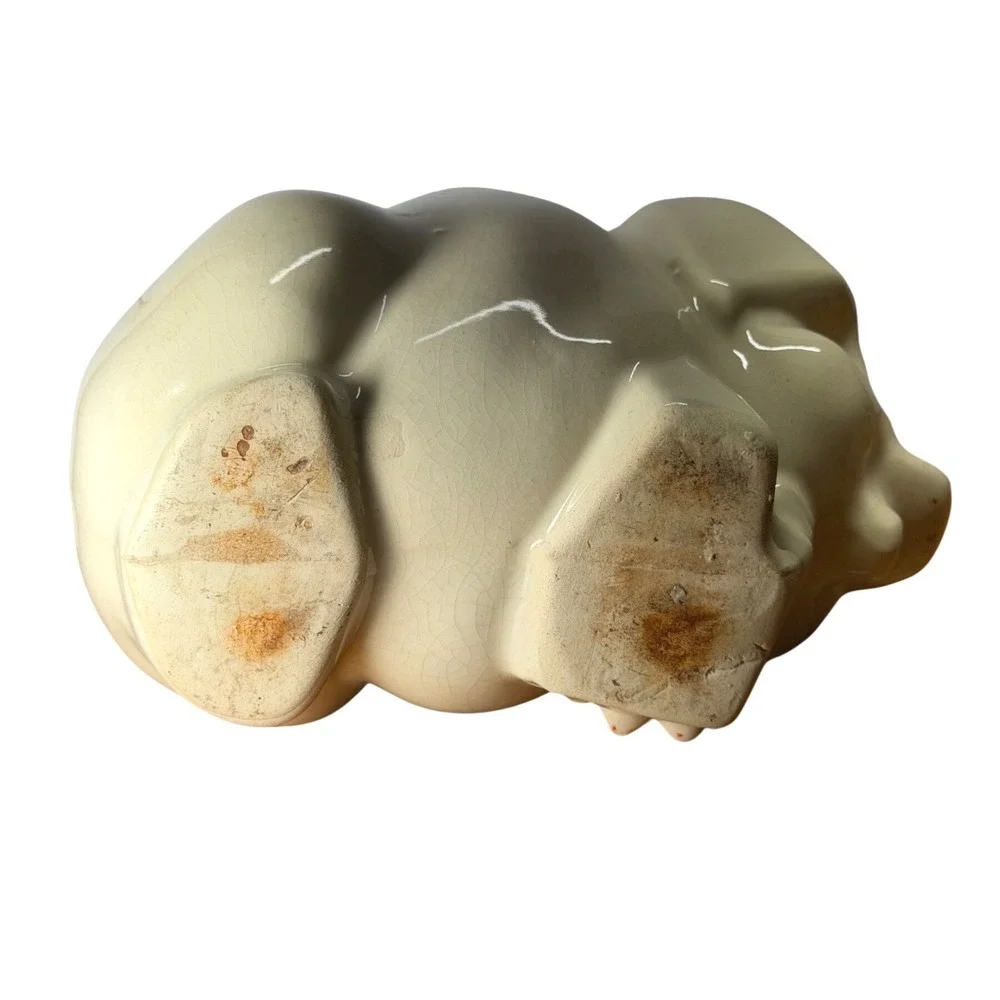 Vintage‎ Ceramic Pig Planter Cream White Glaze Farmhouse Decor Succulent Pot